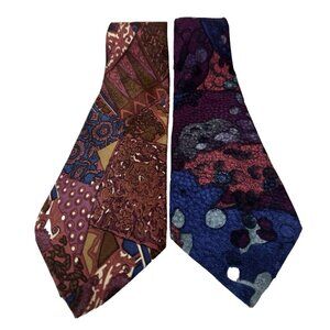 Vintage Gino Pompeii Mens Set Lot Of 2 Silk Ties Art Deco 80s Abstract Designer